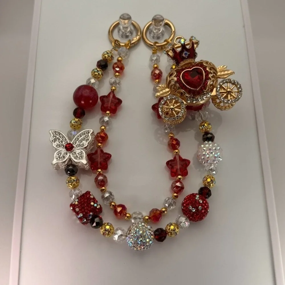 Royal Carriage Purse Chain Bag‎ Charm Decor Crystal Beaded Red Gold Rhinestone